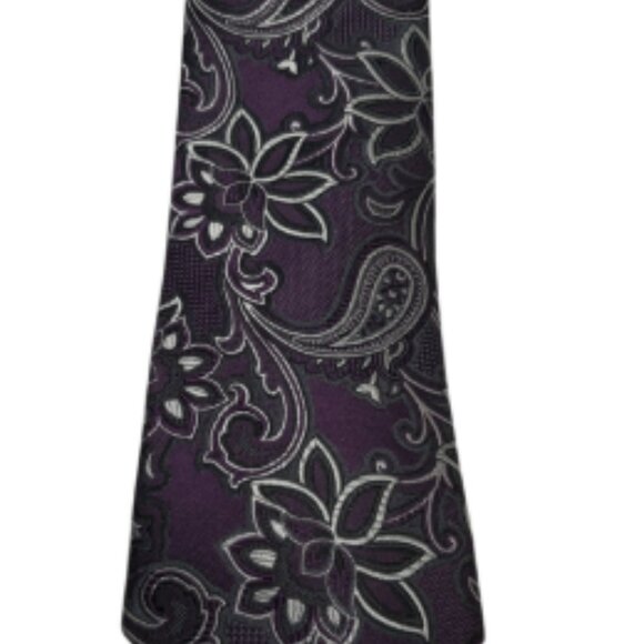 New Geoffrey Beene Purple Silver  Paisley Floral Men's Tie Silk - Picture 2 of 13
